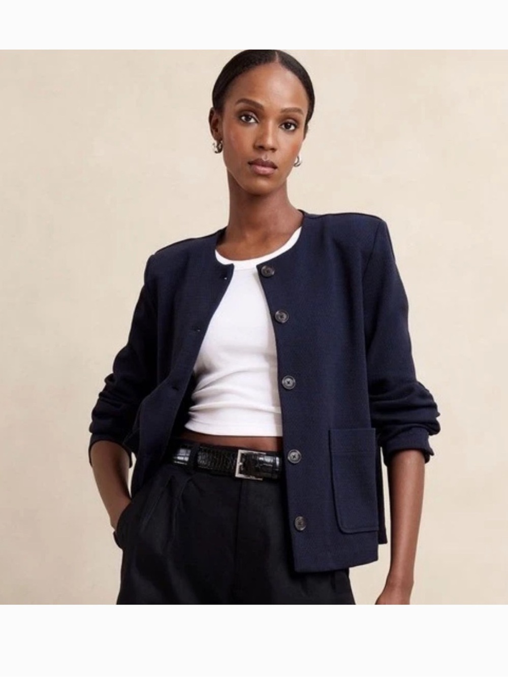 Banana Republic Navy Knit Button Front Jacket Blazer